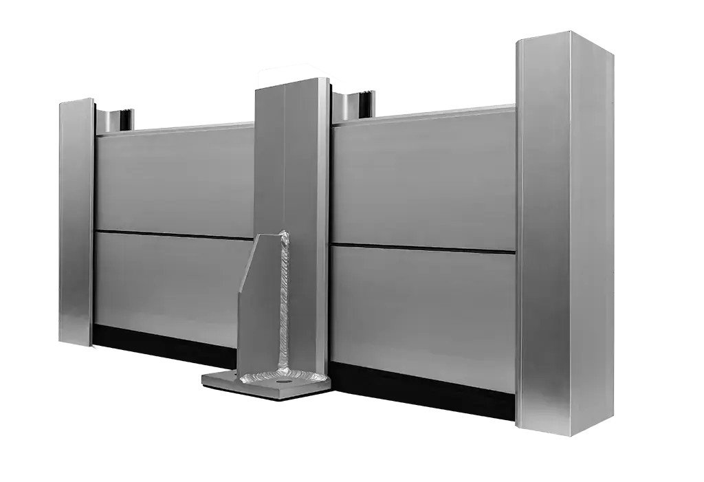 Product configuration showing aluminum panels, side posts and a middle support. Final dimensions and support arrangements are specified for each project.